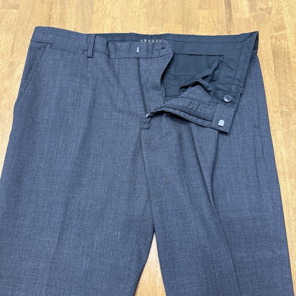 Theory Marlo pants men's 34 black‎ gray stripe stretch wool work trousers slacks - Picture 6 of 11
